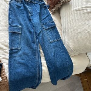 Reformation Cary Belted Cargo High Rise Slouchy Wide Legged Jeans